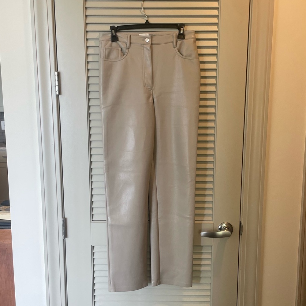 Aritzia Wilfred Taupe/Khaki Faux Leather Pants